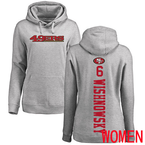 San Francisco 49ers Ash Women Mitch Wishnowsky Backer 6 Pullover NFL Hoodie Sweatshirts